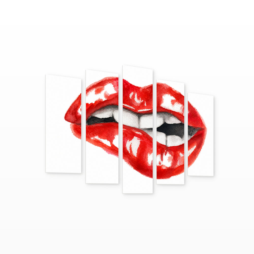 Watercolor Lips Modern Composition — five-panel wall art on white background in perspective | 5wallart 55518 M1