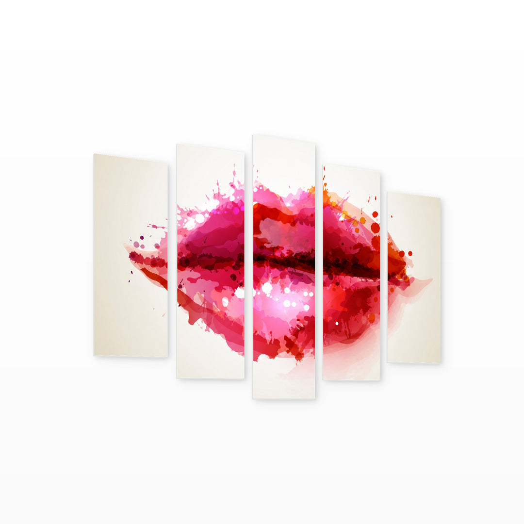 Abstract Spots in the Shape of Lips Study — five-panel wall art on white background in perspective | 5wallart 55519 M1