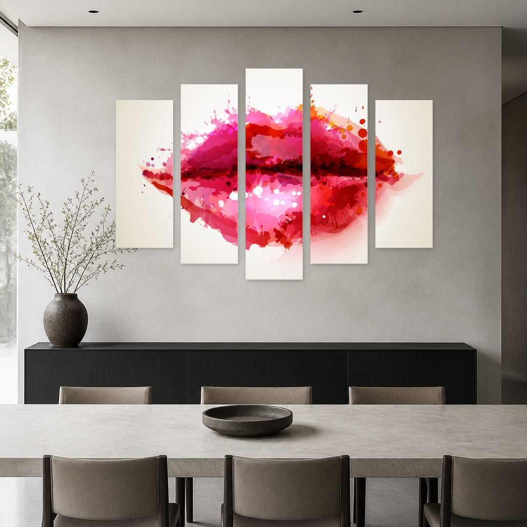 Abstract Spots in the Shape of Lips Study — five-panel wall art in alternate frontal interior | 5wallart 55519 M4