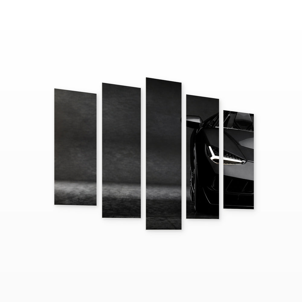 Front of a Black Car Motion Study — five-panel wall art on white background in perspective | 5wallart 55524 M1