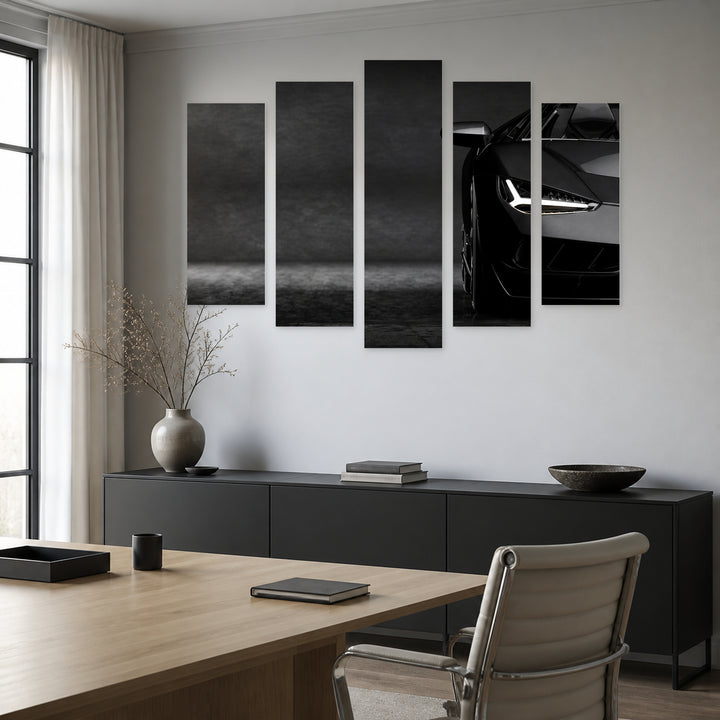 Front of a Black Car Motion Study — five-panel wall art in frontal interior | 5wallart 55524 M3