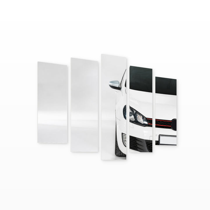 White Car in Serene Light — five-panel wall art on white background in perspective | 5wallart 55526 M1