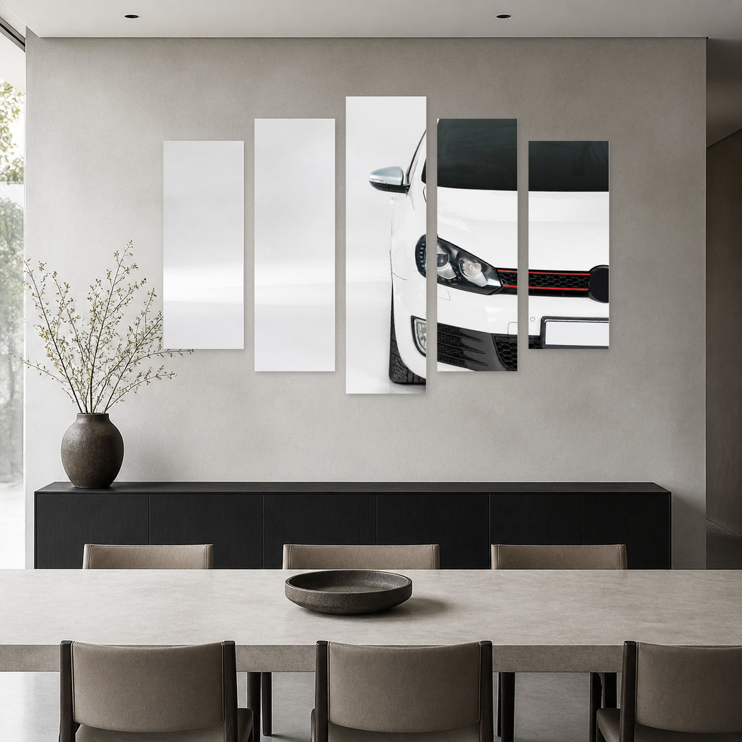 White Car in Serene Light — five-panel wall art in frontal interior | 5wallart 55526 M3