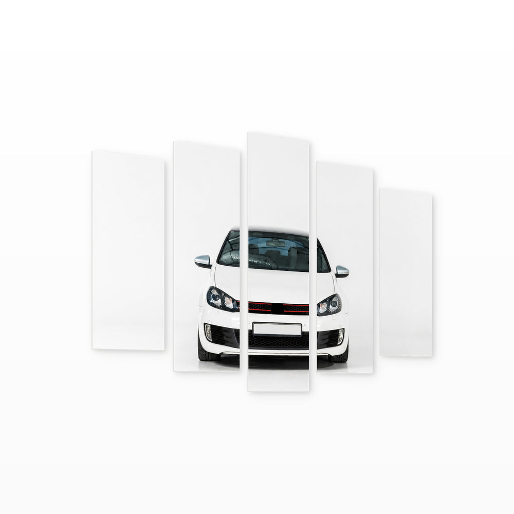 White Sports Car with Geometric Rhythm — five-panel wall art on white background in perspective | 5wallart 55527 M1