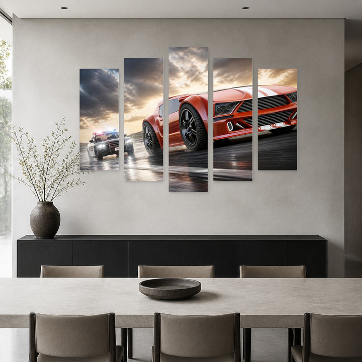 Race with Fast Cars with Dramatic Contrast — five-panel wall art in frontal interior | 5wallart 55528 M3