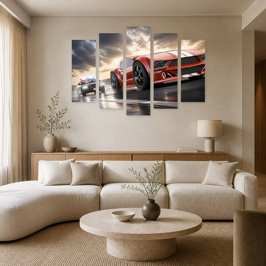 Race with Fast Cars with Dramatic Contrast — five-panel wall art in alternate frontal interior | 5wallart 55528 M4
