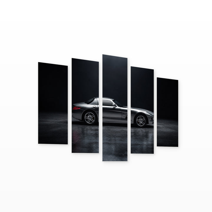 Luxury Sports Car with Geometric Rhythm — five-panel wall art on white background in perspective | 5wallart 55529 M1