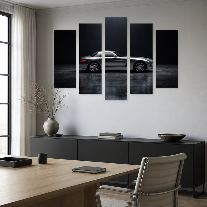 Luxury Sports Car with Geometric Rhythm — five-panel wall art in alternate frontal interior | 5wallart 55529 M4