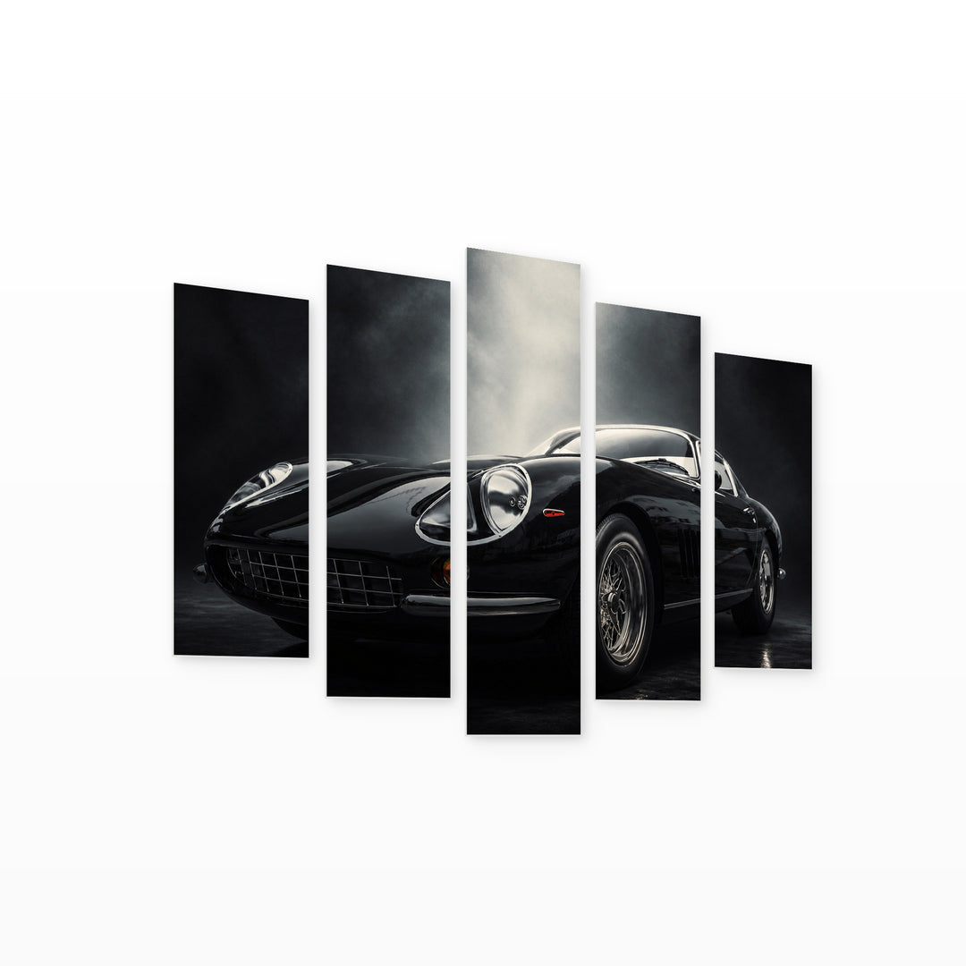 Black Classic Sports Car with Vintage Character — five-panel wall art on white background in perspective | 5wallart 55530 M1