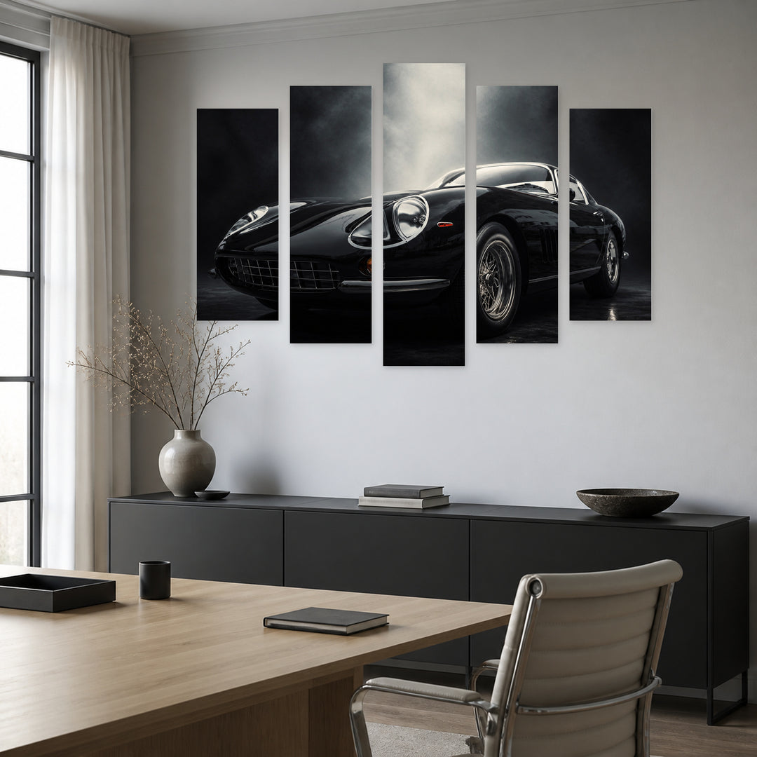 Black Classic Sports Car with Vintage Character — five-panel wall art in frontal interior | 5wallart 55530 M3