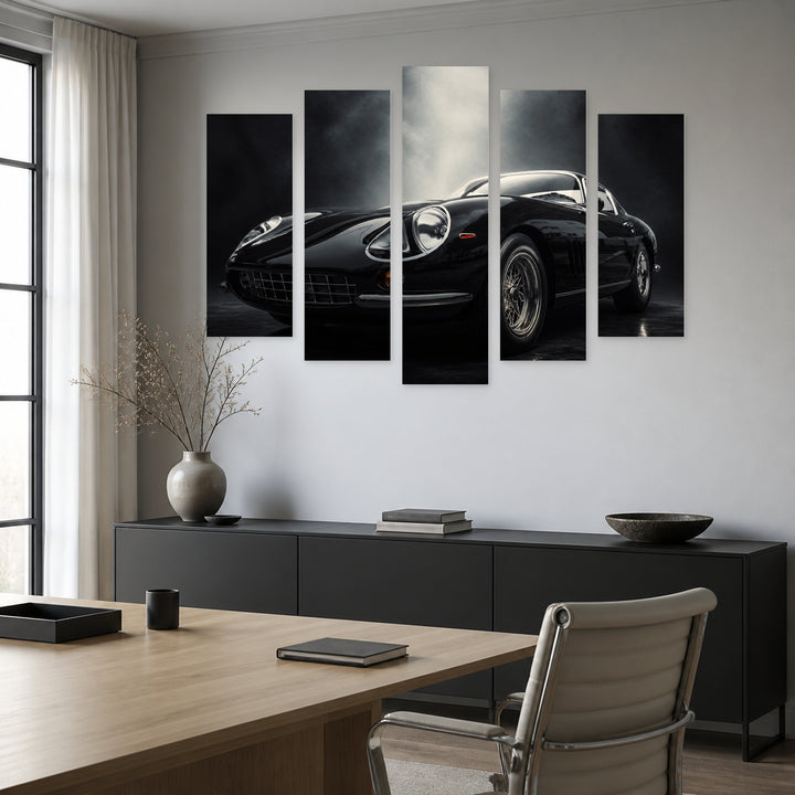 Black Classic Sports Car with Vintage Character — five-panel wall art in frontal interior | 5wallart 55530 M3