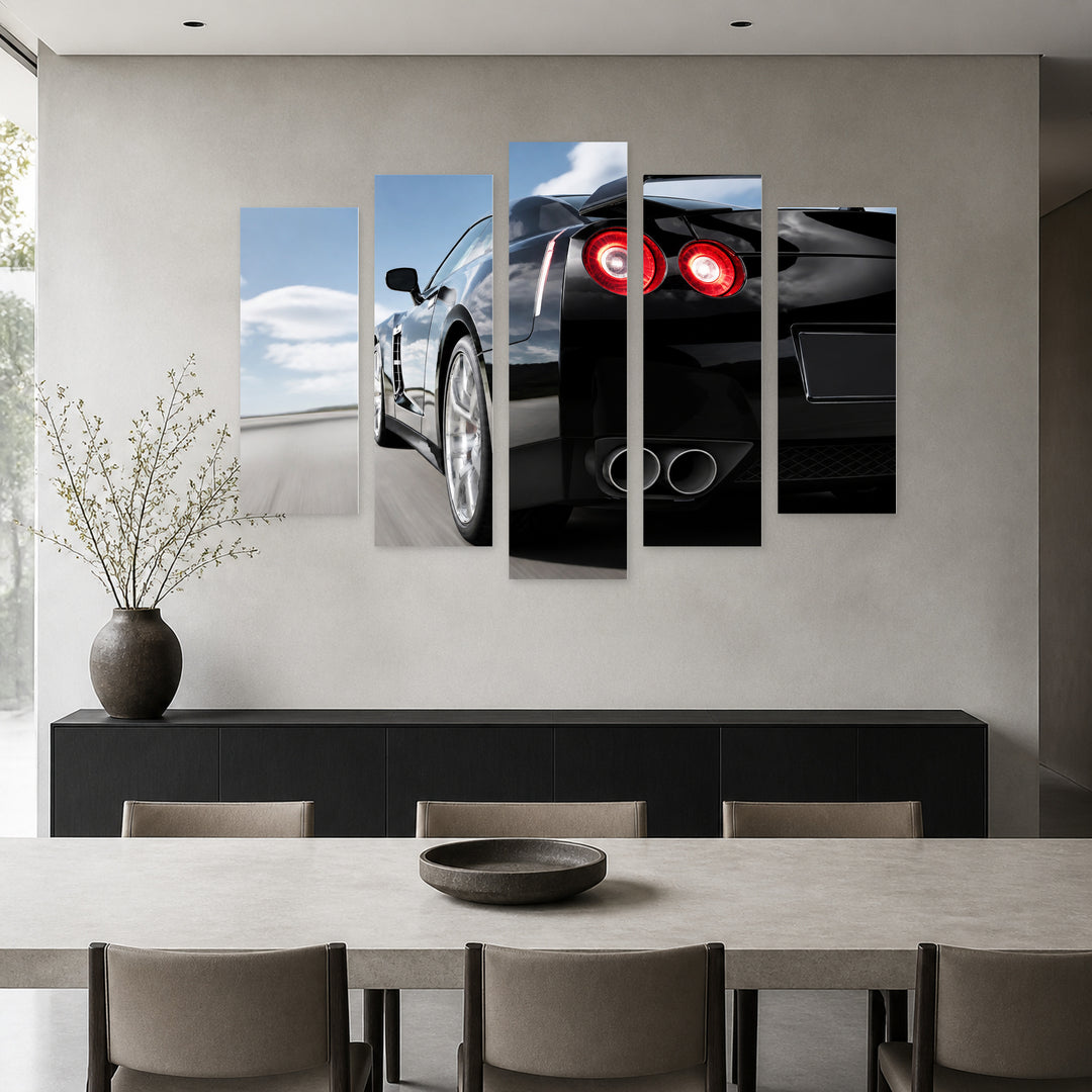 Black Sports Car Motion Study — five-panel wall art in frontal interior | 5wallart 55534 M3