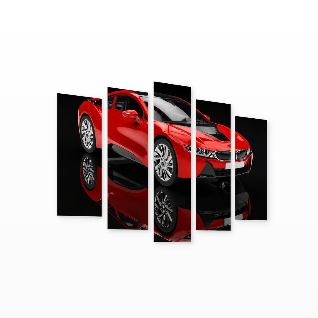 Modern Red Sports Car Motion Study — five-panel wall art on white background in perspective | 5wallart 55535 M1