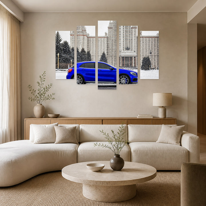 Blue Sports Car with Dramatic Contrast — five-panel wall art in frontal interior | 5wallart 55539 M3