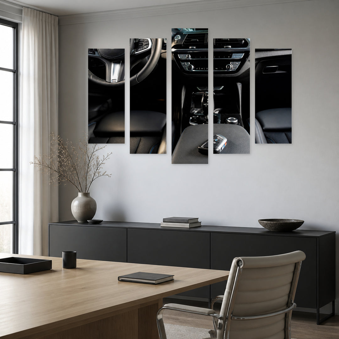 Luxury Car Interior in Vivid Color — five-panel wall art in frontal interior | 5wallart 55542 M3