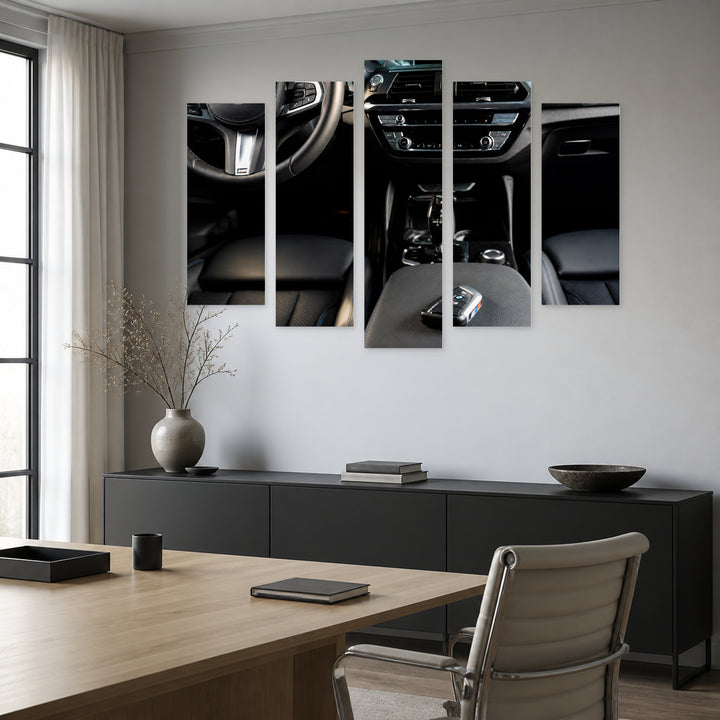 Luxury Car Interior in Vivid Color — five-panel wall art in frontal interior | 5wallart 55542 M3