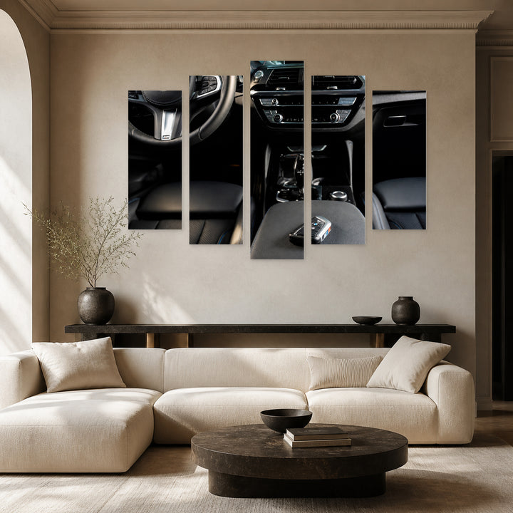 Luxury Car Interior in Vivid Color — five-panel wall art in alternate frontal interior | 5wallart 55542 M4