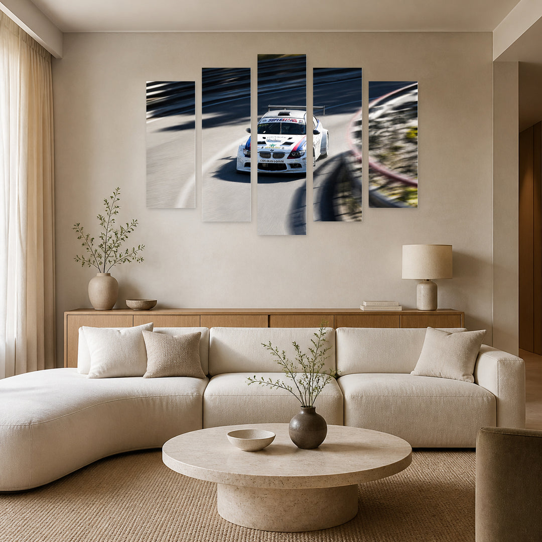 Racing Car Motion Study — five-panel wall art in frontal interior | 5wallart 55543 M3
