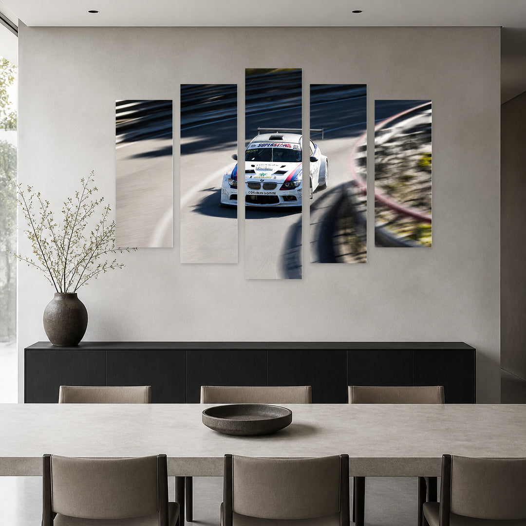 Racing Car Motion Study — five-panel wall art in alternate frontal interior | 5wallart 55543 M4