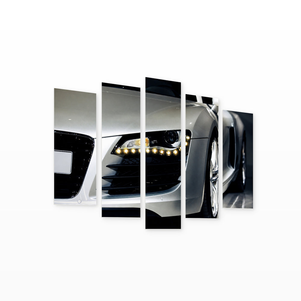 Headlight of a Luxury Sports Car Motion Study — five-panel wall art on white background in perspective | 5wallart 55545 M1
