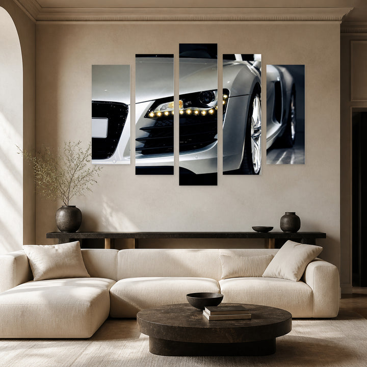 Headlight of a Luxury Sports Car Motion Study — five-panel wall art in frontal interior | 5wallart 55545 M3
