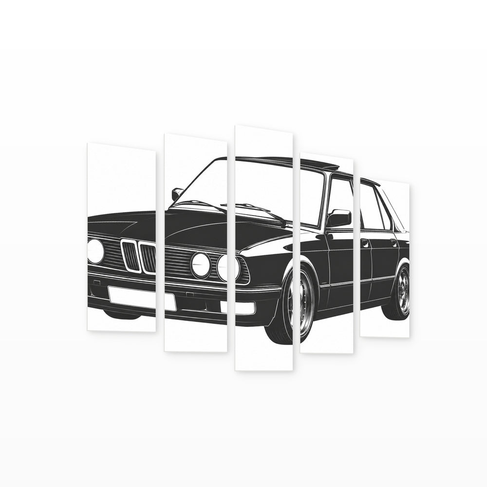 Car Illustration with Geometric Rhythm — five-panel wall art on white background in perspective | 5wallart 55546 M1