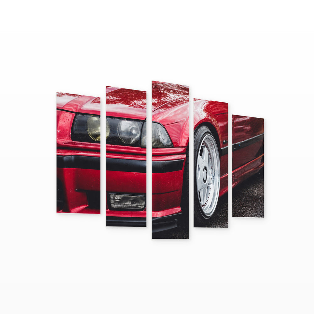 Red Sports Car with Dramatic Contrast II — five-panel wall art on white background in perspective | 5wallart 55547 M1