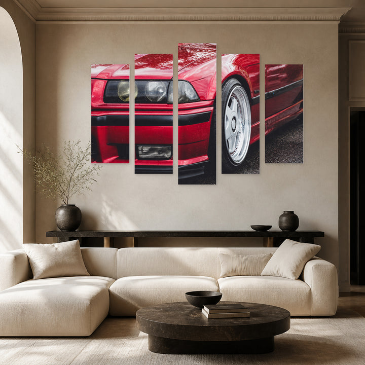 Red Sports Car with Dramatic Contrast II — five-panel wall art in frontal interior | 5wallart 55547 M3