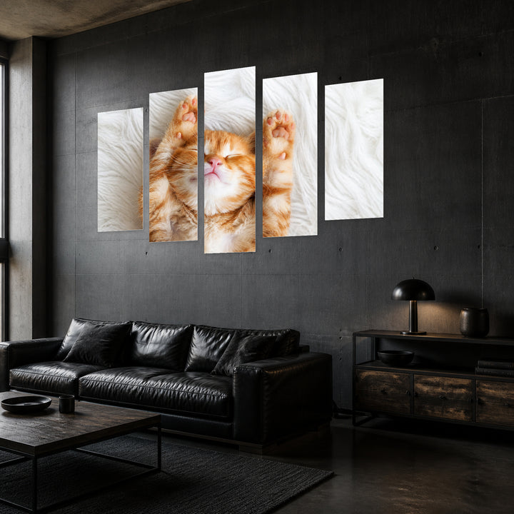 Ginger Kitten Wildlife Portrait — five-panel wall art in perspective interior | 5wallart 55552 M2