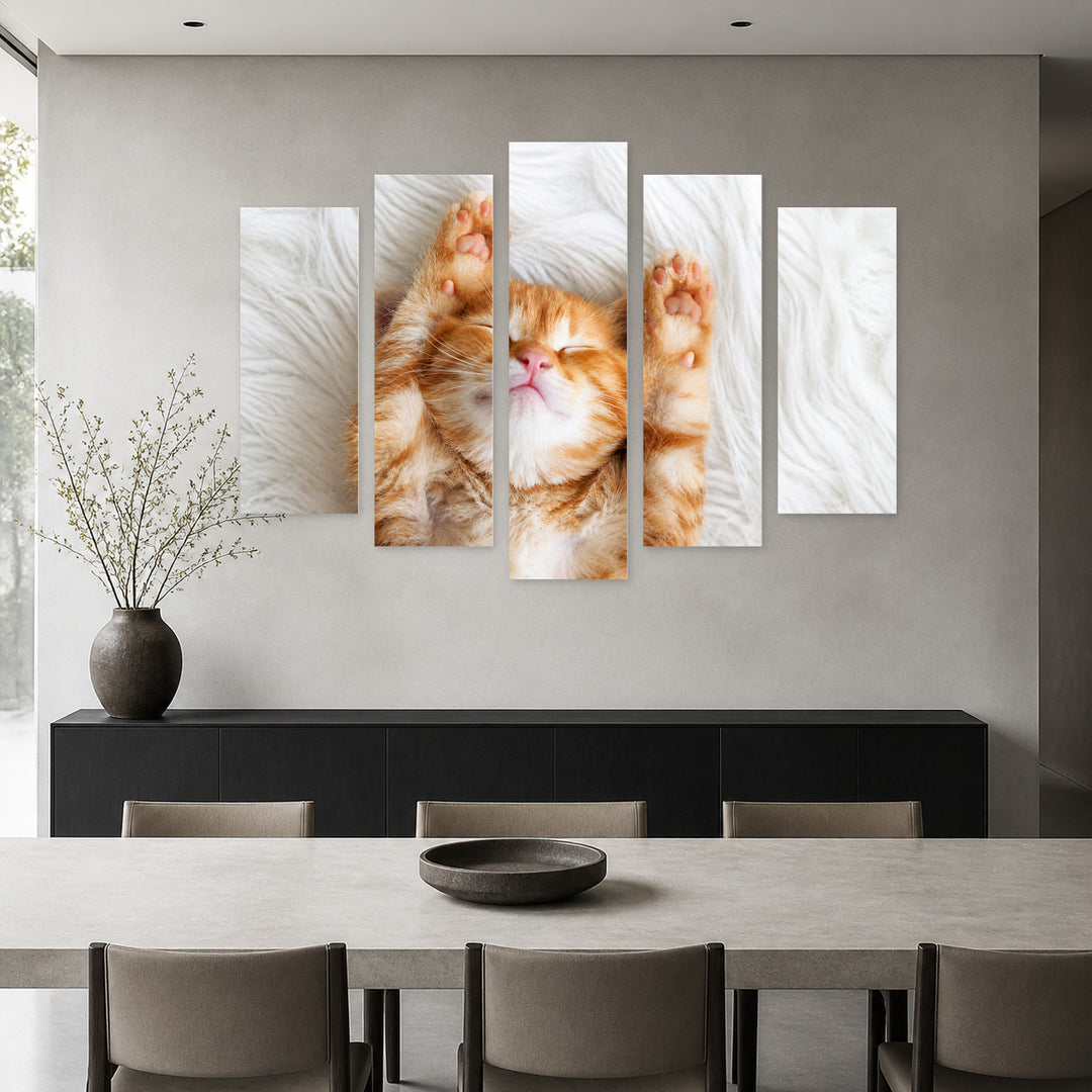 Ginger Kitten Wildlife Portrait — five-panel wall art in frontal interior | 5wallart 55552 M3