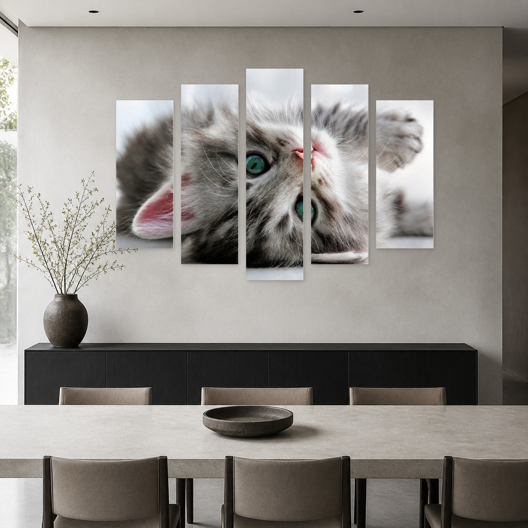 Baby Kitten with Dreamlike Atmosphere — five-panel wall art in alternate frontal interior | 5wallart 55559 M4