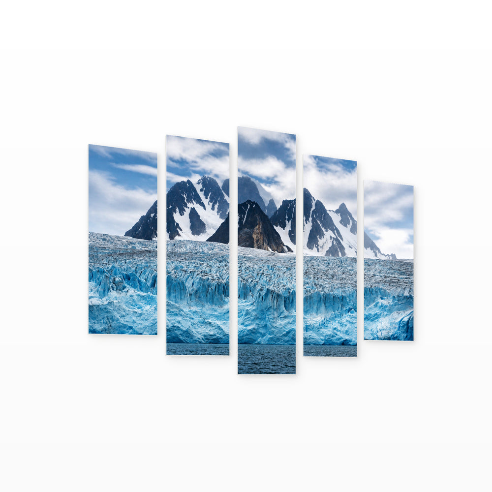 Winter Landscape with Mountain in Serene Light — five-panel wall art on white background in perspective | 5wallart 55561 M1
