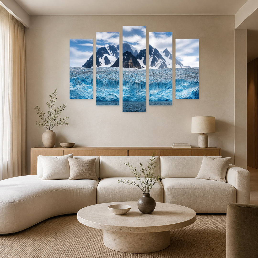 Winter Landscape with Mountain in Serene Light — five-panel wall art in frontal interior | 5wallart 55561 M3