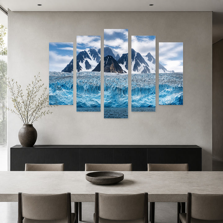 Winter Landscape with Mountain in Serene Light — five-panel wall art in alternate frontal interior | 5wallart 55561 M4
