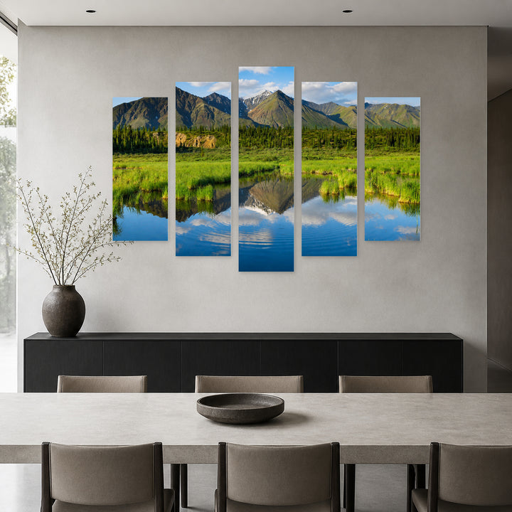 Lake in Alaska in Serene Light — five-panel wall art in frontal interior | 5wallart 55562 M3