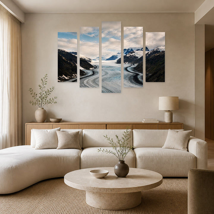 Glacier in Stewart in Serene Light — five-panel wall art in frontal interior | 5wallart 55563 M3