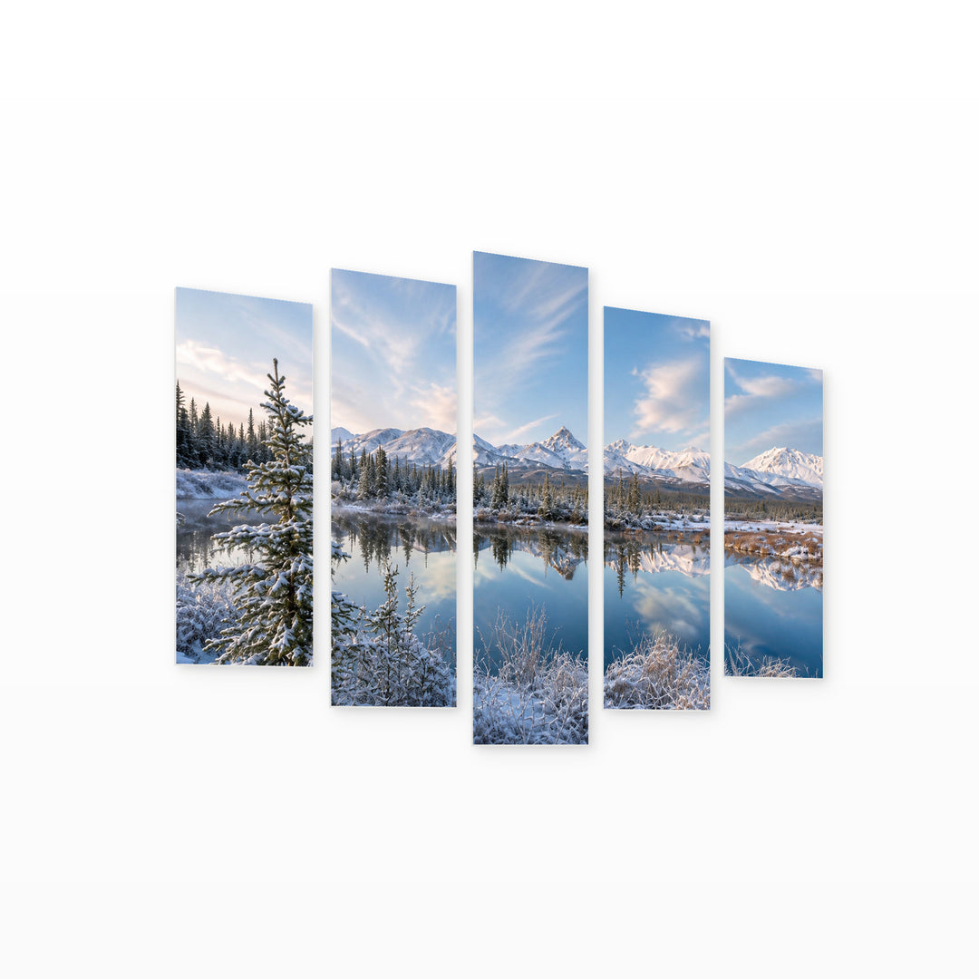 Lake in Alaska in Winter — five-panel wall art on white background in perspective | 5wallart 55564 M1