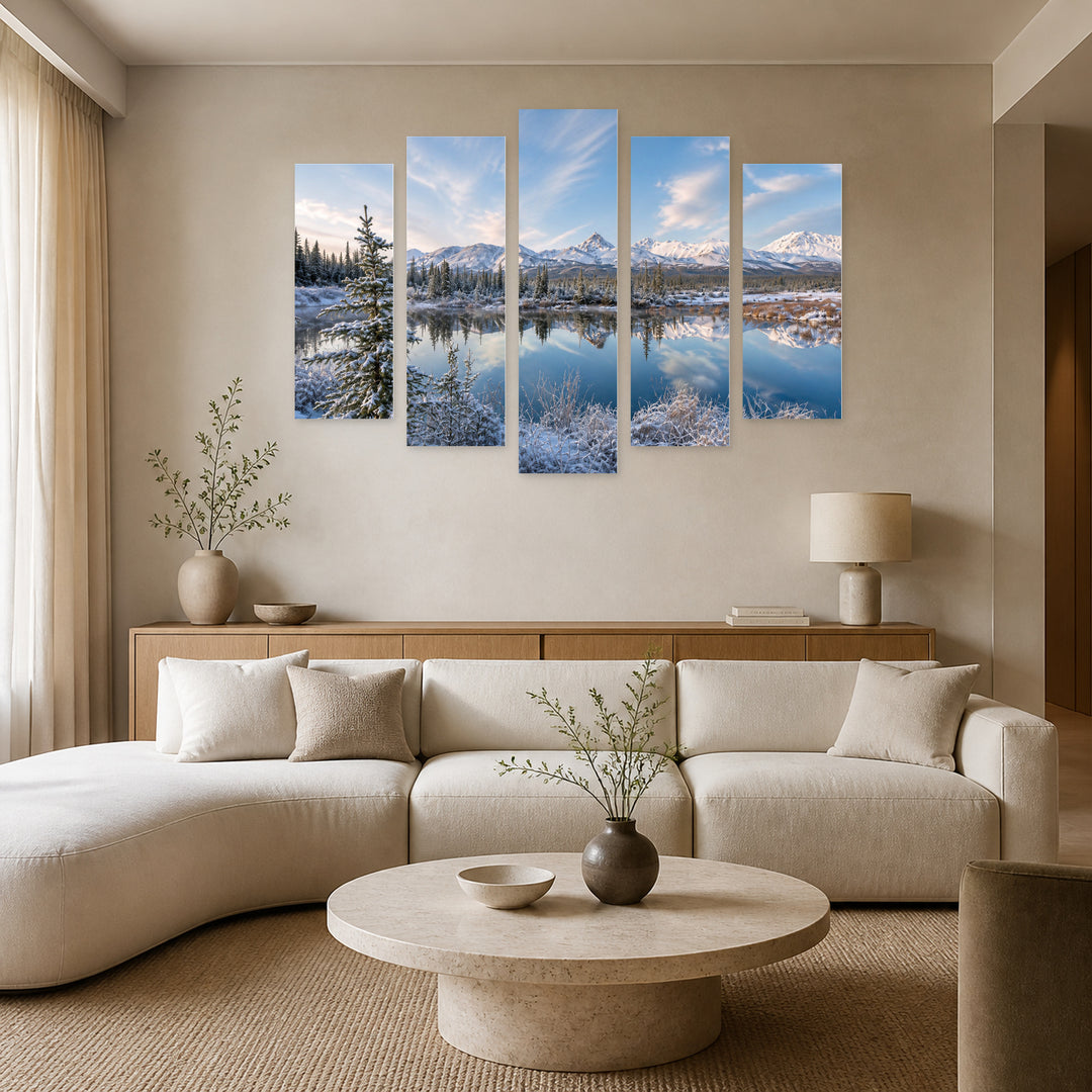 Lake in Alaska in Winter — five-panel wall art in alternate frontal interior | 5wallart 55564 M4