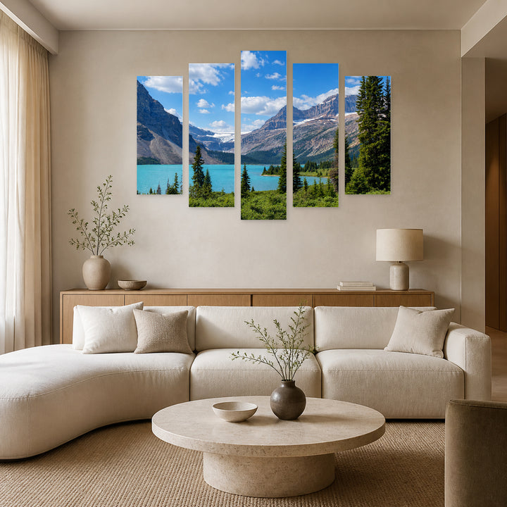 Picturesque Natural Landscape in Alberta in Serene Light — five-panel wall art in alternate frontal interior | 5wallart 55566 M4