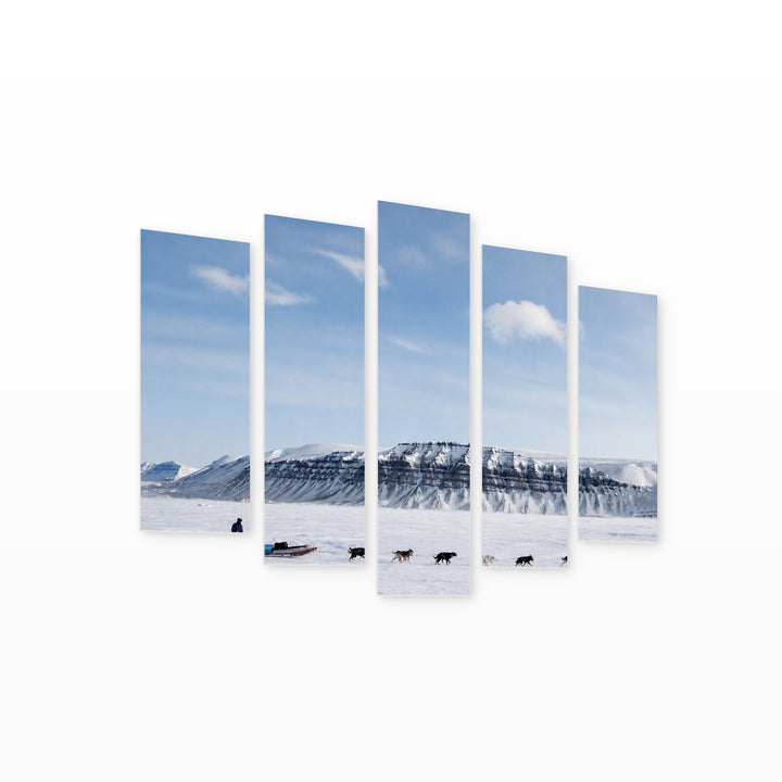 Dog Sledding Expedition in Winter — five-panel wall art on white background in perspective | 5wallart 55568 M1