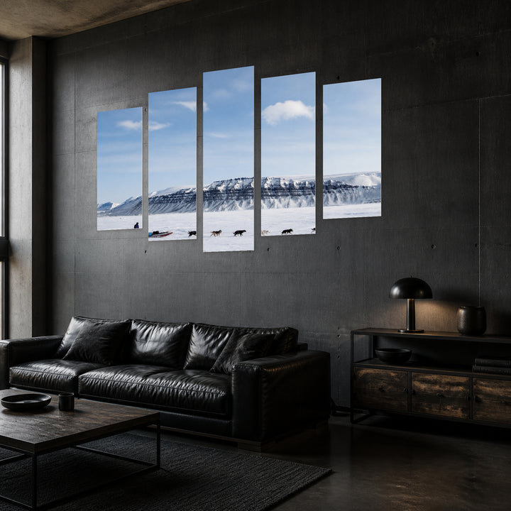 Dog Sledding Expedition in Winter — five-panel wall art in perspective interior | 5wallart 55568 M2