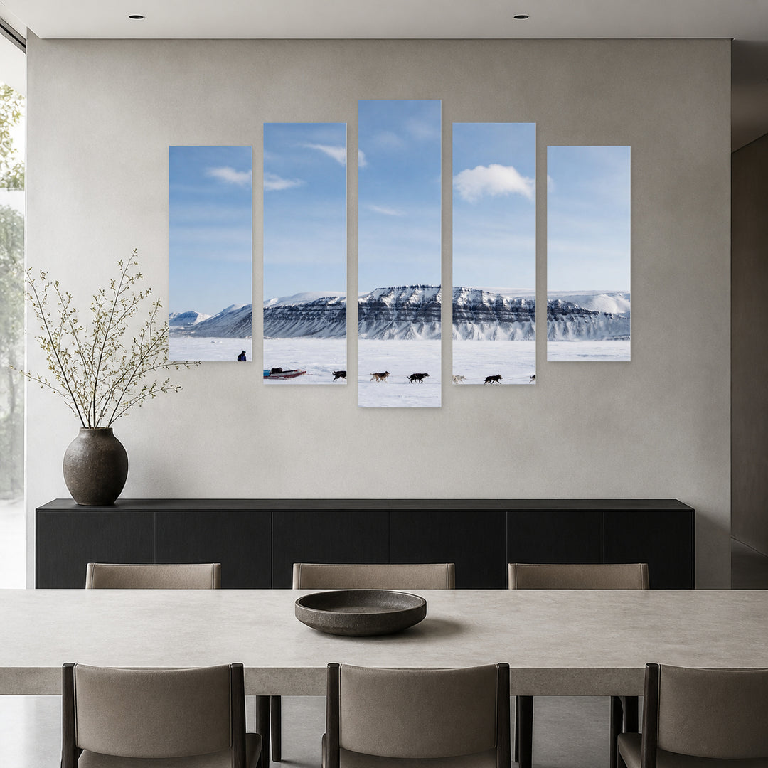 Dog Sledding Expedition in Winter — five-panel wall art in frontal interior | 5wallart 55568 M3