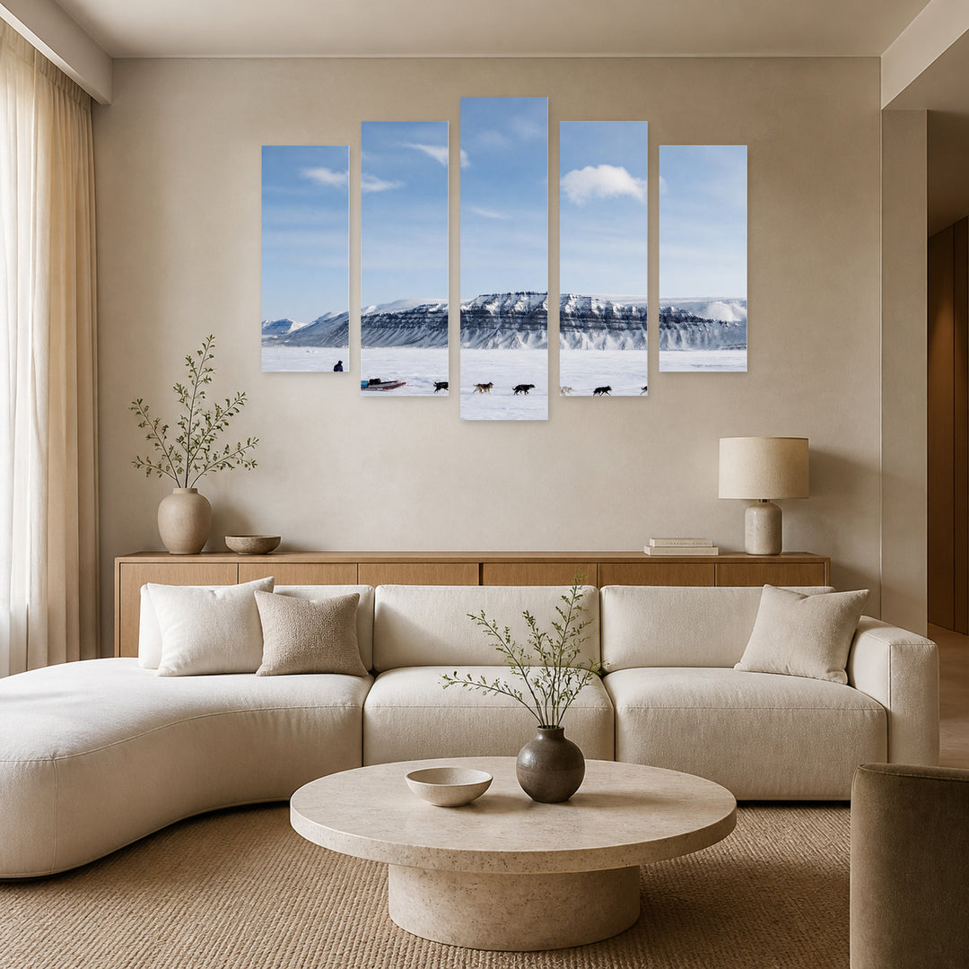 Dog Sledding Expedition in Winter — five-panel wall art in alternate frontal interior | 5wallart 55568 M4