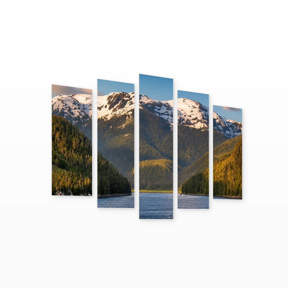 Mountain Range in Alaska in Blue and Gold — five-panel wall art on white background in perspective | 5wallart 55569 M1