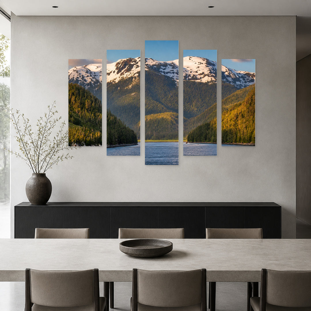 Mountain Range in Alaska in Blue and Gold — five-panel wall art in alternate frontal interior | 5wallart 55569 M4