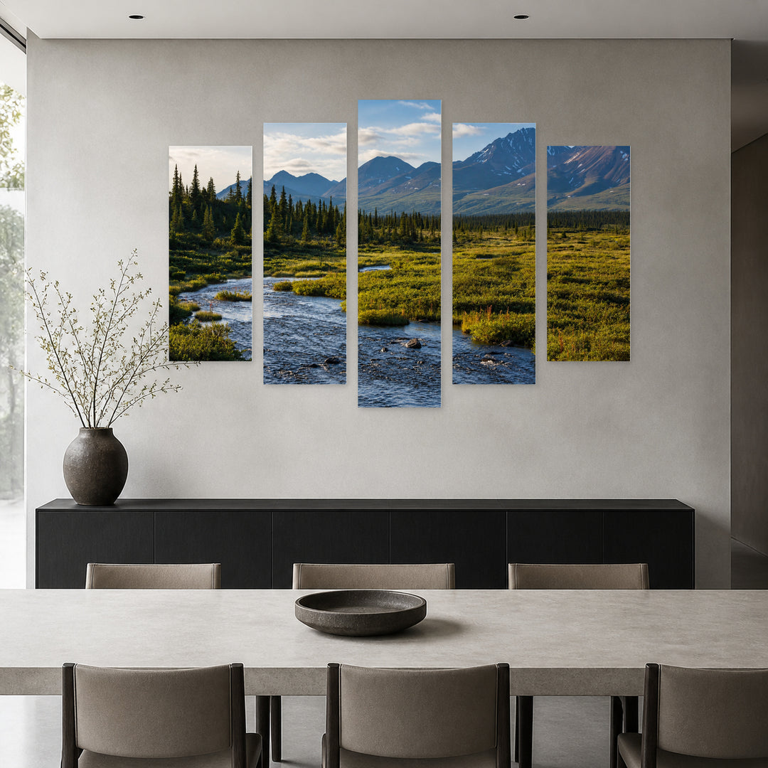 River in Alaska in Serene Light — five-panel wall art in frontal interior | 5wallart 55570 M3