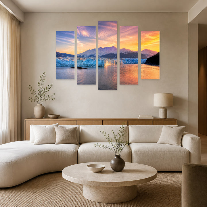 Sunrise over Glacier with Dreamlike Atmosphere — five-panel wall art in alternate frontal interior | 5wallart 55572 M4