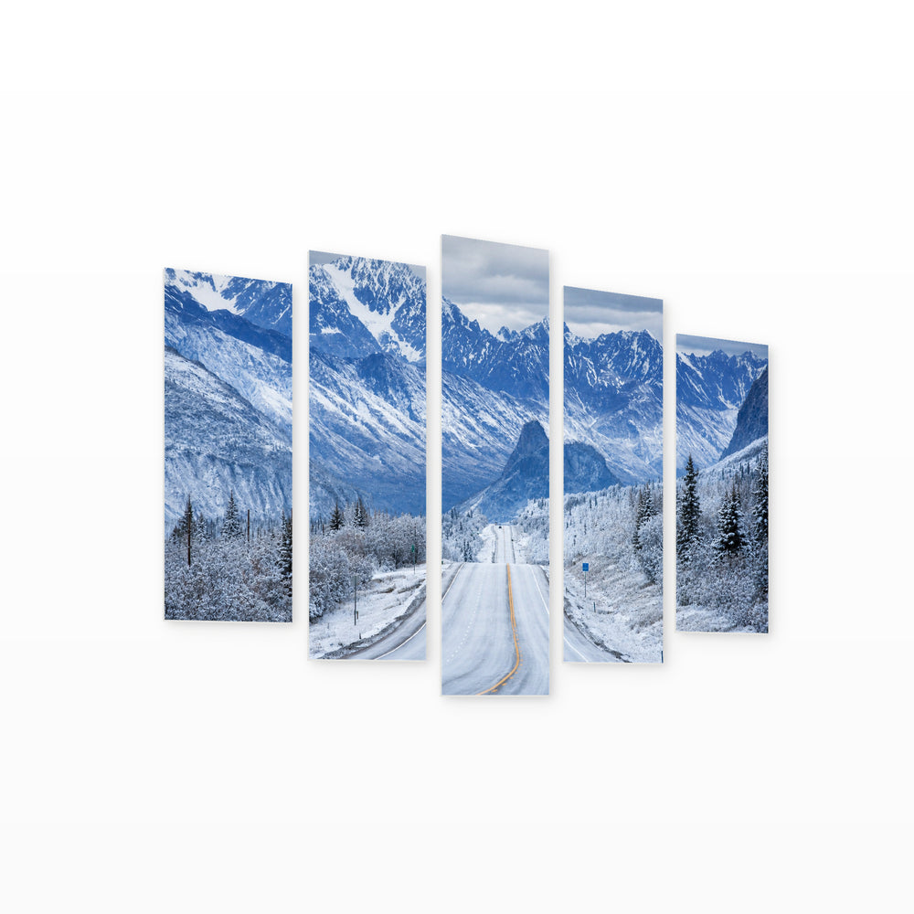 Road in Alaska in Winter — five-panel wall art on white background in perspective | 5wallart 55573 M1