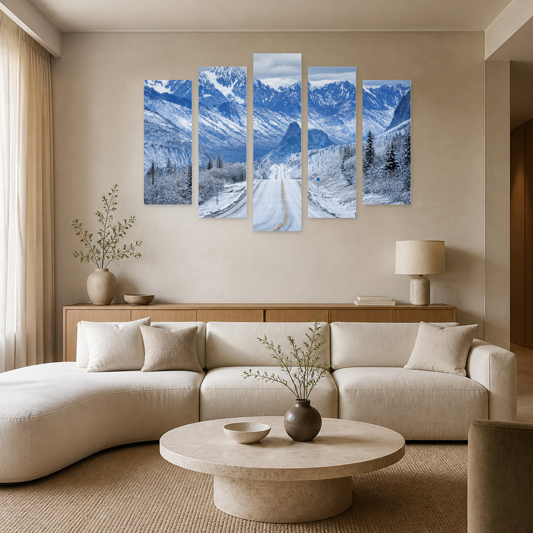 Road in Alaska in Winter — five-panel wall art in frontal interior | 5wallart 55573 M3