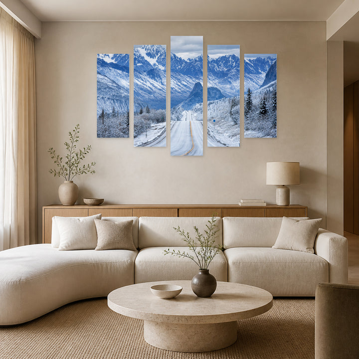 Road in Alaska in Winter — five-panel wall art in frontal interior | 5wallart 55573 M3